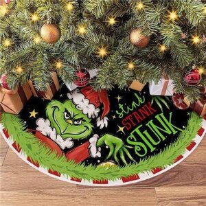 Merry Christmas Tree Skirt Collar 48Inch Green Farmhouse Xmas Holiday Decoration